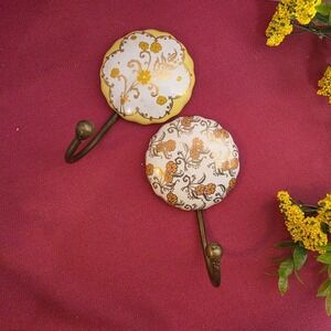 Ceramic Wall Hooks with Brass Brackets - Versatile Coat, Towel, and Robe Hangers